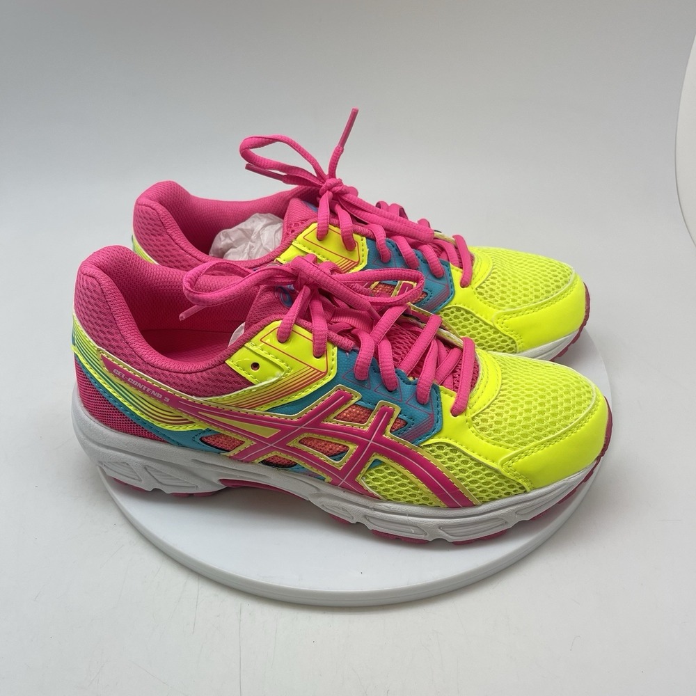 Asics Gel-Contend 3‎ Shoes Womens 6 Pink Yellow Athletic Running Road C566N New
